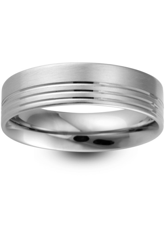 Mens Groove 18ct White Gold Wedding Ring -  6mm Flat Court - Price From £1045