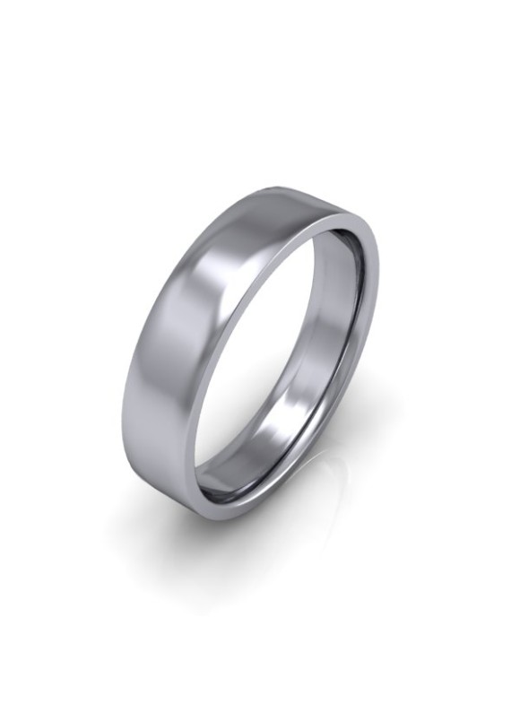 Mens Plain 9ct White Gold Wedding Ring - 5mm Flat Court - Price From £325