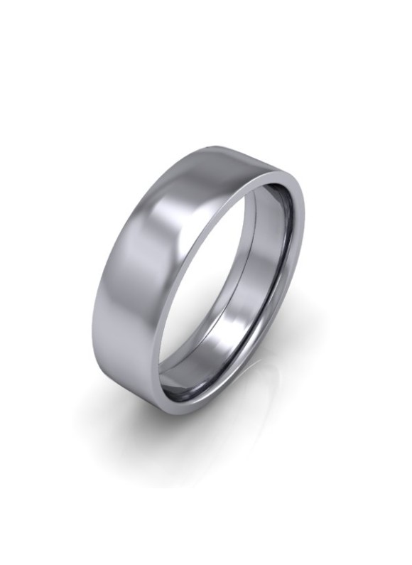 Mens Plain 9ct White Gold Wedding Ring - 6mm Flat Court - Price From £405