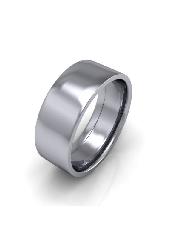 Mens Plain 18ct White Gold Wedding Ring - 8mm Flat Court - Price From £1225